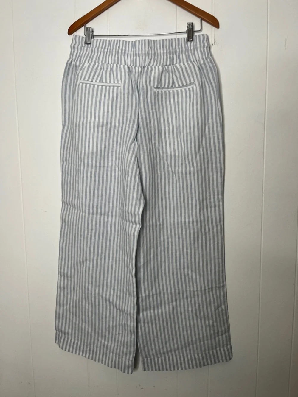 Quince Light Blue and White Striped Wide Leg Pants